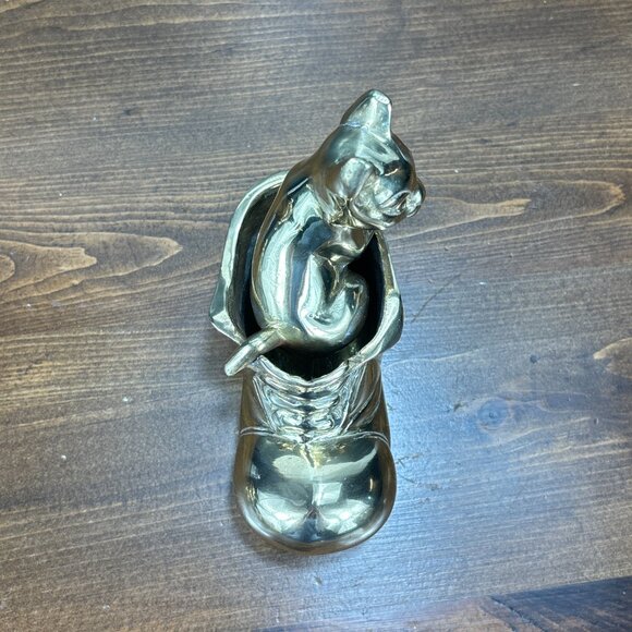 Vintage Brass Cat in Boot Figurine Solid Brass Kitten Sculpture for Cat Lover - Picture 6 of 15